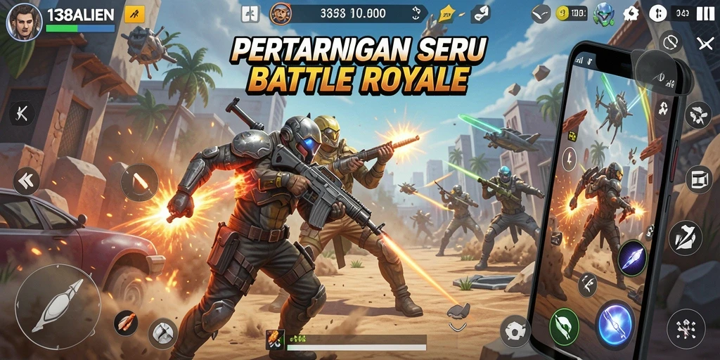 Screenshot menampilkan aksi intens dalam Battle Royale 138ALIEN.