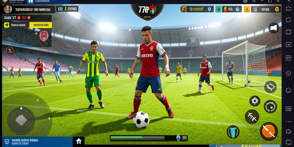 Tangkapan layar dari gameplay 77RP dengan aksi sepak bola yang intens.