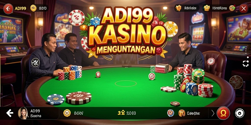 Tampilan gameplay ADI99 dengan suasana kasino yang mengesankan.