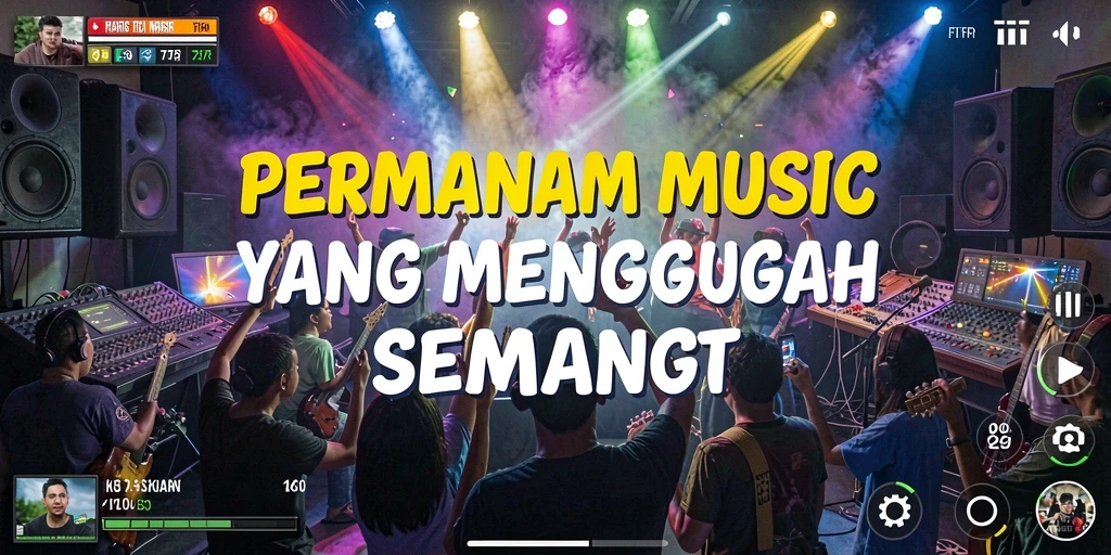 Screenshot utama F7F7 menampilkan gameplay menantang dan musik yang energik.