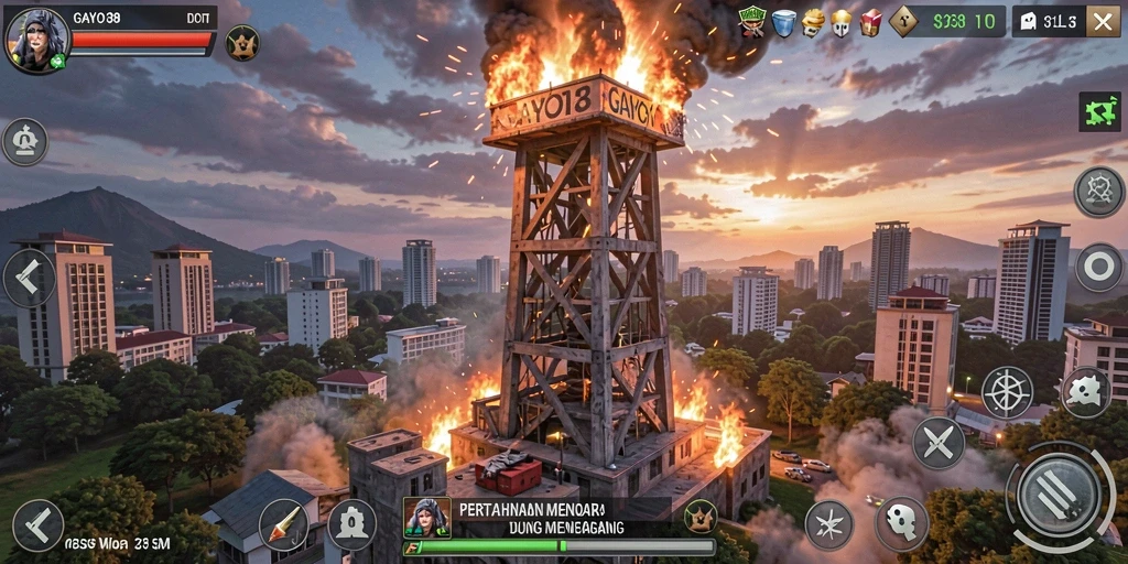 Screenshot gameplay GAYO138 menampilkan strategi pertahanan menara yang seru.