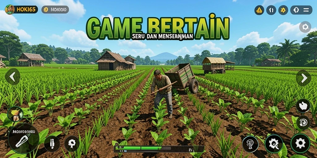 Tampilan gameplay HOKI65 dengan lahan pertanian yang indah.