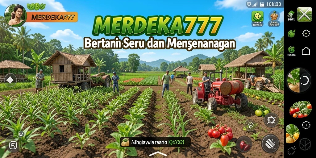 Tampilan gameplay <strong>MERDEKA777</strong> yang menampilkan lahan pertanian yang subur.