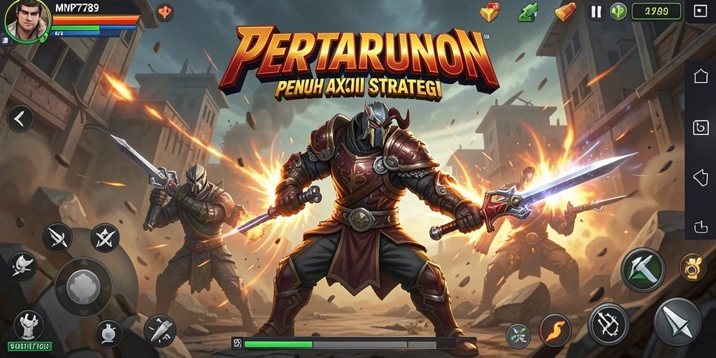 Screenshot gameplay menunjukkan pertarungan intens dengan karakter yang unik.