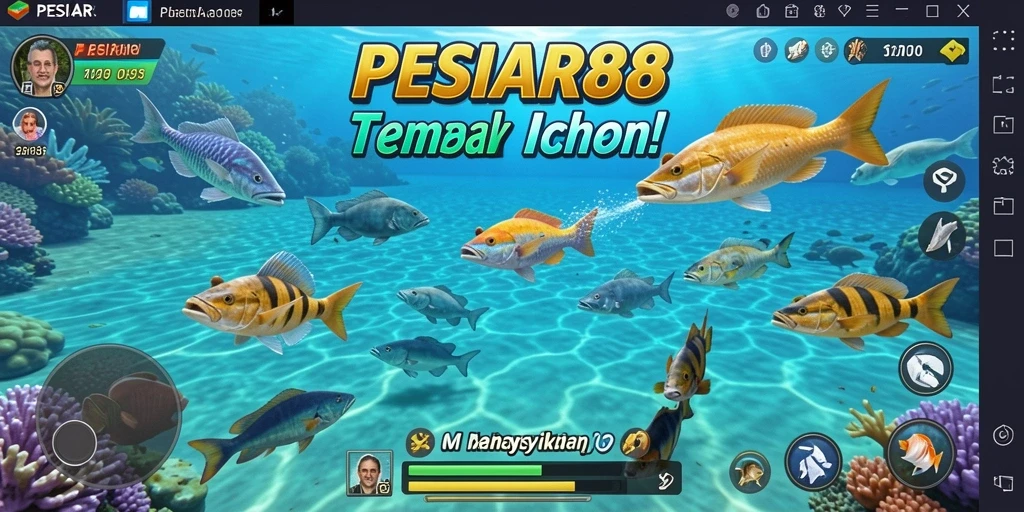 Tampilan gameplay seru PESIAR88 dengan berbagai ikan berwarna-warni.