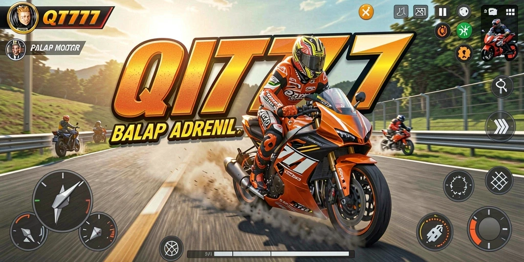 Screenshot gameplay QT777 yang menunjukkan aksi balap motor yang mendebarkan.
