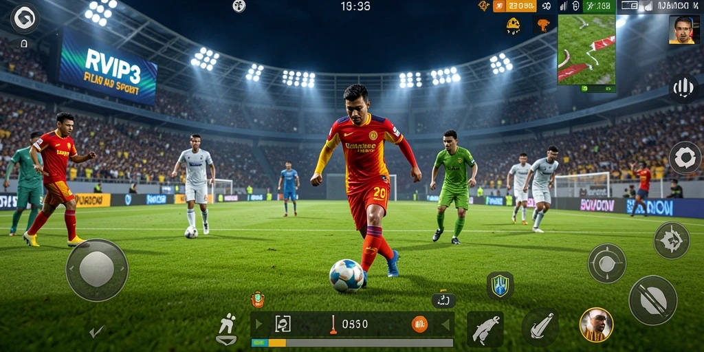 Screenshot utama RVIP3 menampilkan aksi seru permainan olahraga.