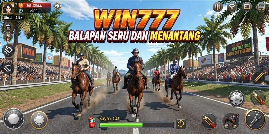 Screenshot utama WIN777 menampilkan aksi balapan yang mendebarkan.